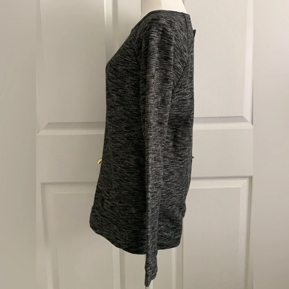 EXPRESS Women’s Black White Heather Long Sleeve Open Wrap Back Cotton Pull-over